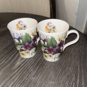 Crown Trent Fine Bone China Spring Floral Mug Staffordshire England 2 Pcs
